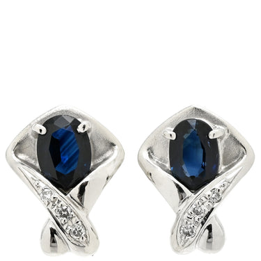 ノンブランド NON BRAND ホワイトゴールド×プラチナム×ブルー K14WG ダイヤモンド ブルーサファイア イヤリング ブルーサファイア 14K WG 14金 Pt850 ダイヤ ひねりデザイン