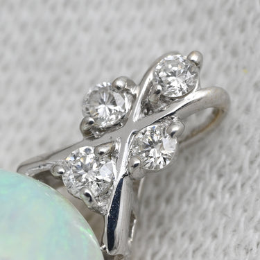 ノンブランド NON BRAND オパール 7ct ダイヤモンド ホワイトゴールド K18WG オパール ダイヤモンド ペンダントトップ 白 ホワイト 1石 4Pダイヤ カボションカット ネックレストップ チャーム