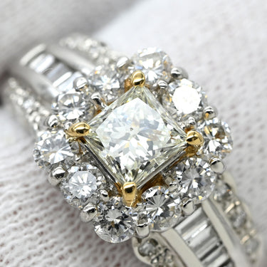 ノンブランド NON BRAND ダイヤ 0.515ct デザインリング プラチナシルバー×イエローゴールド Pt900 ダイヤモンド K18YG リング 指輪 プラチナ900 スクエア プリンセスカット ラウンドブリリアントカット 14号