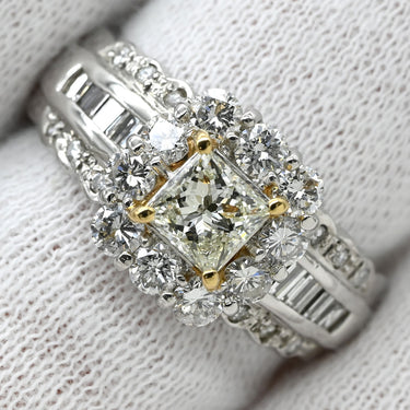 ノンブランド NON BRAND ダイヤ 0.515ct デザインリング プラチナシルバー×イエローゴールド Pt900 ダイヤモンド K18YG リング 指輪 プラチナ900 スクエア プリンセスカット ラウンドブリリアントカット 14号