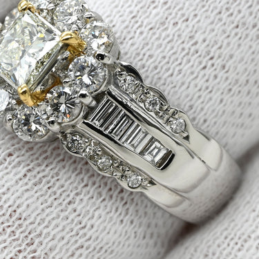 ノンブランド NON BRAND ダイヤ 0.515ct デザインリング プラチナシルバー×イエローゴールド Pt900 ダイヤモンド K18YG リング 指輪 プラチナ900 スクエア プリンセスカット ラウンドブリリアントカット 14号