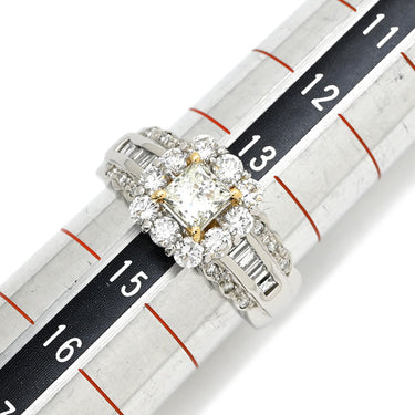 ノンブランド NON BRAND ダイヤ 0.515ct デザインリング プラチナシルバー×イエローゴールド Pt900 ダイヤモンド K18YG リング 指輪 プラチナ900 スクエア プリンセスカット ラウンドブリリアントカット 14号