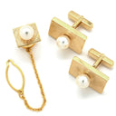 ノンブランド NON BRAND パール タイピン セット ホワイト×イエローゴールド K18YG GP(バックピン) カフス K18YG Au750 18K 18金 あこや アコヤ 真珠 タイタック ピンズ