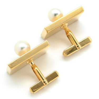 ノンブランド NON BRAND パール タイピン セット ホワイト×イエローゴールド K18YG GP(バックピン) カフス K18YG Au750 18K 18金 あこや アコヤ 真珠 タイタック ピンズ