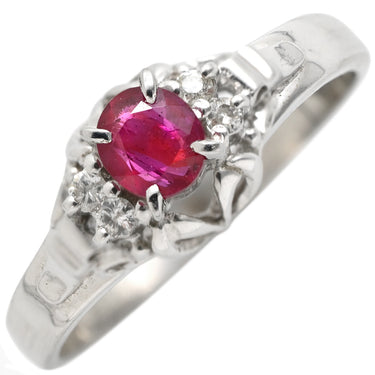 ノンブランド NON BRAND ルビー 0.19ct ダイヤリング プラチナシルバー Pt900 ルビー ダイヤモンド リング 指輪 レッド 赤 1石 オーバルミックスカット ダイヤモンド 4Pダイヤ 9号