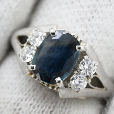 ノンブランド NON BRAND ブルーサファイア 0.76ct ダイヤリング プラチナシルバー Pt900 サファイア ダイヤモンド リング 指輪 青 Pm900 ミックスカット 1石 4Pダイヤ 8号