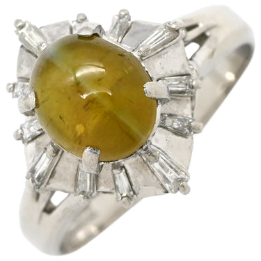 ノンブランド NON BRAND キャッツアイ2.1ct ダイヤリング プラチナシルバー Pt900 クリソベリルキャッツアイ ダイヤモンド リング 指輪 猫目石 緑褐色 PM900 テーパーダイヤ 7号