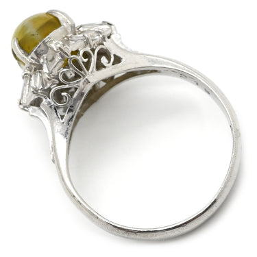 ノンブランド NON BRAND キャッツアイ2.1ct ダイヤリング プラチナシルバー Pt900 クリソベリルキャッツアイ ダイヤモンド リング 指輪 猫目石 緑褐色 PM900 テーパーダイヤ 7号
