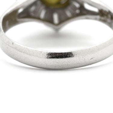 ノンブランド NON BRAND キャッツアイ2.1ct ダイヤリング プラチナシルバー Pt900 クリソベリルキャッツアイ ダイヤモンド リング 指輪 猫目石 緑褐色 PM900 テーパーダイヤ 7号