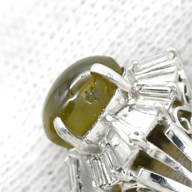 ノンブランド NON BRAND キャッツアイ2.1ct ダイヤリング プラチナシルバー Pt900 クリソベリルキャッツアイ ダイヤモンド リング 指輪 猫目石 緑褐色 PM900 テーパーダイヤ 7号