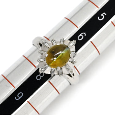 ノンブランド NON BRAND キャッツアイ2.1ct ダイヤリング プラチナシルバー Pt900 クリソベリルキャッツアイ ダイヤモンド リング 指輪 猫目石 緑褐色 PM900 テーパーダイヤ 7号