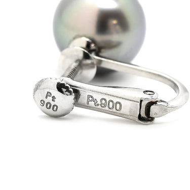 ノンブランド NON BRAND 黒蝶パール 9.4・9.6mm プラチナシルバー Pt900 パール イヤリング 黒 グレー 黒銀色 1粒 1P ネジバネ式