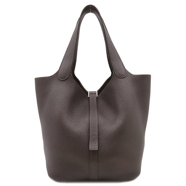 エルメス HERMES ピコタン MM エベーヌ トリヨンクレマンス ハンドバッグ シルバー金具 こげ茶