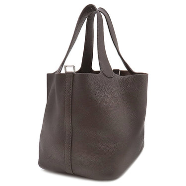 エルメス HERMES ピコタン MM エベーヌ トリヨンクレマンス ハンドバッグ シルバー金具 こげ茶
