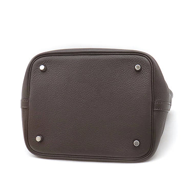 エルメス HERMES ピコタン MM エベーヌ トリヨンクレマンス ハンドバッグ シルバー金具 こげ茶