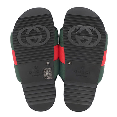 グッチ GUCCI パデット ウェブ スライドサンダル グリーン×レッド×ブラック ナイロン ラバー #36 サンダル 緑 赤 黒 シャワーサンダル