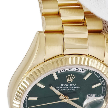 腕時計 ロレックス ROLEX デイデイト 36 118238 P番 自動巻き メンズ メーカーOH済 P番 K18YG無垢 グリーン バー フルーテッドベゼル