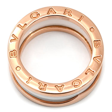 ブルガリ BVLGARI ビーゼロワン B-zero1 2バンドリング ピンクゴールド×ホワイト K18PG セラミック #51 リング 指輪 BVLGARI Au750 18K 18金 11号