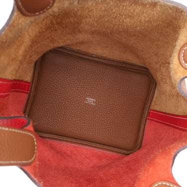 エルメス HERMES ピコタンロック PM カザック ルージュクー×ゴールド トリヨンクレマンス ハンドバッグ シルバー金具 赤 茶