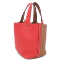 エルメス HERMES ピコタンロック PM カザック ルージュクー×ゴールド トリヨンクレマンス ハンドバッグ シルバー金具 赤 茶