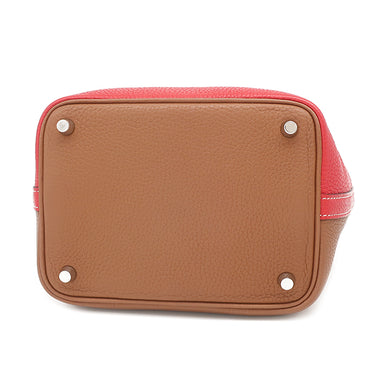 エルメス HERMES ピコタンロック PM カザック ルージュクー×ゴールド トリヨンクレマンス ハンドバッグ シルバー金具 赤 茶