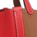 エルメス HERMES ピコタンロック PM カザック ルージュクー×ゴールド トリヨンクレマンス ハンドバッグ シルバー金具 赤 茶