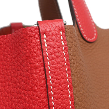 エルメス HERMES ピコタンロック PM カザック ルージュクー×ゴールド トリヨンクレマンス ハンドバッグ シルバー金具 赤 茶