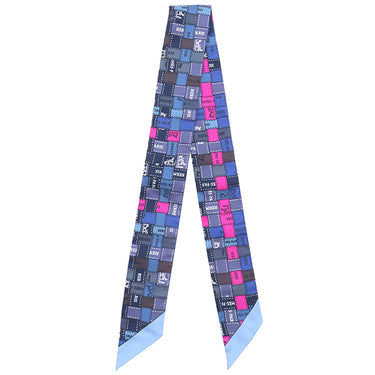 エルメス HERMES ツイリー ブルー×ルージュヴィフ×グレー シルク スカーフ 【BOLDUC AU CARRE/ボルデュック チェック】