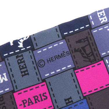 エルメス HERMES ツイリー ブルー×ルージュヴィフ×グレー シルク スカーフ 【BOLDUC AU CARRE/ボルデュック チェック】