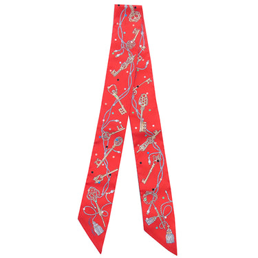 エルメス HERMES ツイリー グレナデン×ベージュ×マルチカラー シルク スカーフ 【 LES CLES A POIS / レ クレ ア ポア】