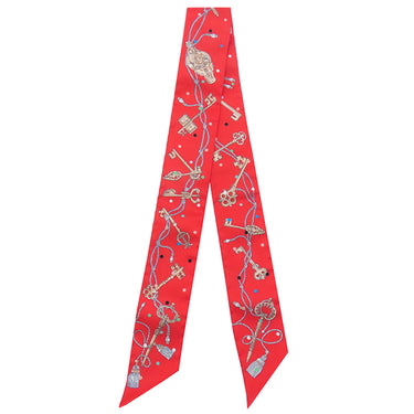 エルメス HERMES ツイリー グレナデン×ベージュ×マルチカラー シルク スカーフ 【 LES CLES A POIS / レ クレ ア ポア】