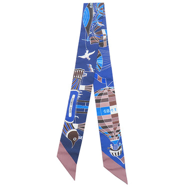 エルメス HERMES ツイリー マリン×マロングラッセ×ホワイト シルク スカーフ 【LES FOLIES DU CIEL/大空の狂気】