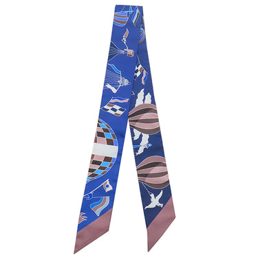 エルメス HERMES ツイリー マリン×マロングラッセ×ホワイト シルク スカーフ 【LES FOLIES DU CIEL/大空の狂気】