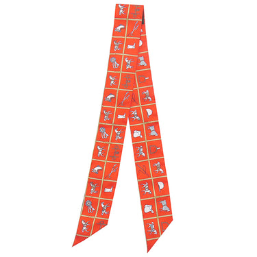 エルメス HERMES ツイリー ヴァーミリオン×ベージュ×ブロン シルク スカーフ 【COUVERTURES ET TENUES DE JOUR/馬着】