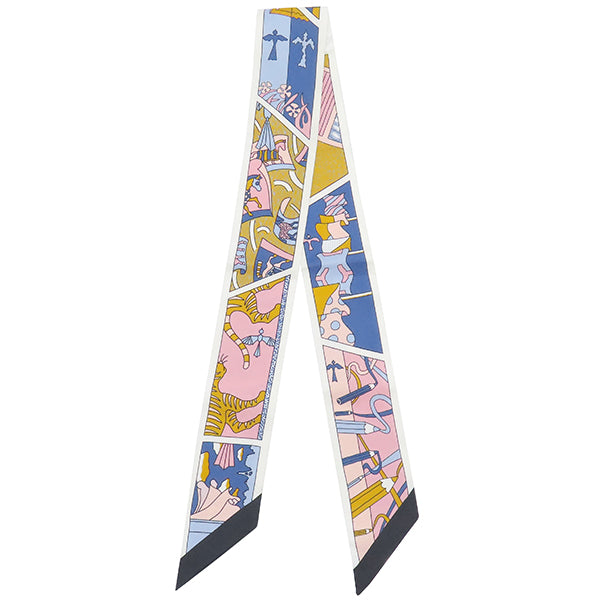 エルメス HERMES ツイリー ブルー×ローズ×モルドレ シルク スカーフ