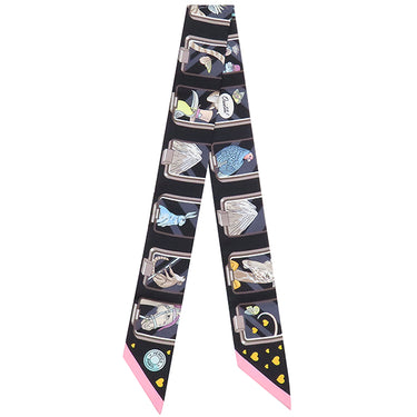 エルメス HERMES ツイリー ノワール×ローズ×グリ シルク スカーフ 【HERMES STORY/エルメスストーリー】