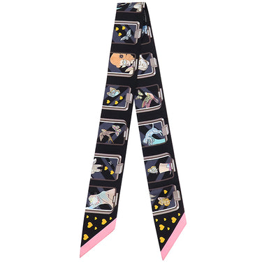 エルメス HERMES ツイリー ノワール×ローズ×グリ シルク スカーフ 【HERMES STORY/エルメスストーリー】