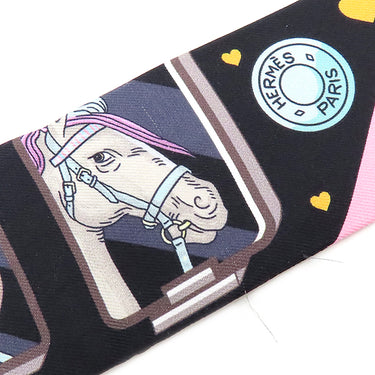 エルメス HERMES ツイリー ノワール×ローズ×グリ シルク スカーフ 【HERMES STORY/エルメスストーリー】