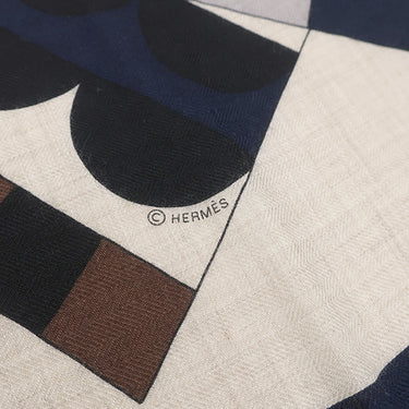 エルメス HERMES ショール カレ140 CARRE カレジェアン ナチュラル×マリン×マスタード カシミヤ シルク ストール 【Cheval de Fete /シュヴァル ドゥ フェット】 タグ欠品