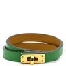 エルメス HERMES ケリードゥブルトゥール バンブー×ゴールド レザー メタル シャムキラ T2 ブレスレット ゴールド金具 緑