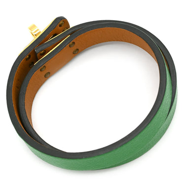 エルメス HERMES ケリードゥブルトゥール バンブー×ゴールド レザー メタル シャムキラ T2 ブレスレット ゴールド金具 緑