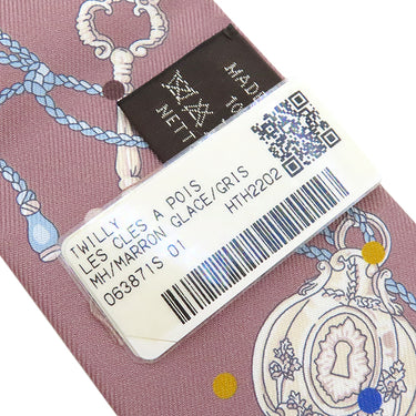エルメス HERMES ツイリー マロングラッセ×グリス シルク スカーフ 【LES CLES A POIS/レ クレ ア ポア】