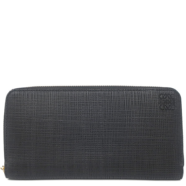 【廃盤！】LOEWE リネンアナグラムジップアラウンドウォレット長財布 ロエベ LOEWE リネン ジップアラウンド ウォレット ブラック レザー 長