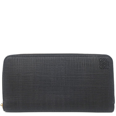 ロエベ LOEWE リネン ジップアラウンド ウォレット ブラック レザー 長財布 ゴールド金具 黒 ラウンドファスナー アナグラム型押し