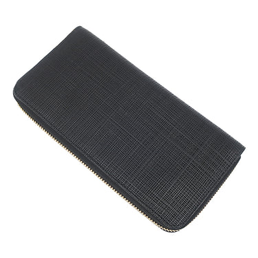 ロエベ LOEWE リネン ジップアラウンド ウォレット ブラック レザー 長財布 ゴールド金具 黒 ラウンドファスナー アナグラム型押し