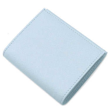 プラダ PRADA トライアングルロゴ ライトブルー レザー 二つ折り財布 シルバー金具 コンパクトウォレット 三角ロゴ