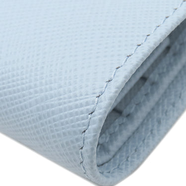 プラダ PRADA トライアングルロゴ ライトブルー レザー 二つ折り財布 シルバー金具 コンパクトウォレット 三角ロゴ