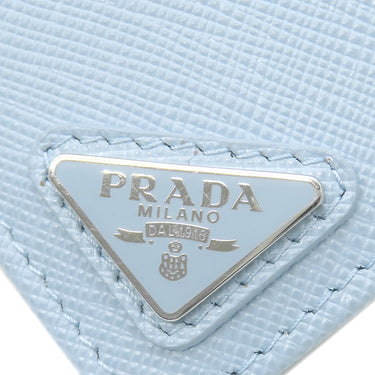 プラダ PRADA トライアングルロゴ ライトブルー レザー 二つ折り財布 シルバー金具 コンパクトウォレット 三角ロゴ