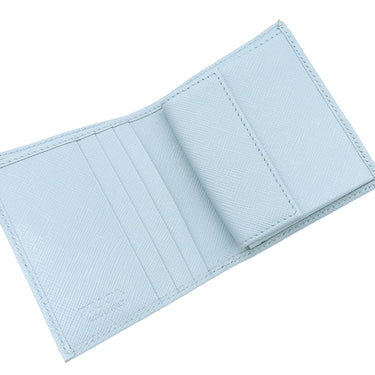 プラダ PRADA トライアングルロゴ ライトブルー レザー 二つ折り財布 シルバー金具 コンパクトウォレット 三角ロゴ
