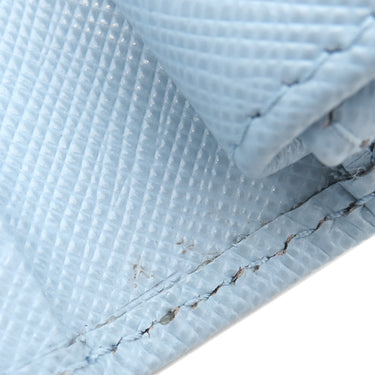 プラダ PRADA トライアングルロゴ ライトブルー レザー 二つ折り財布 シルバー金具 コンパクトウォレット 三角ロゴ